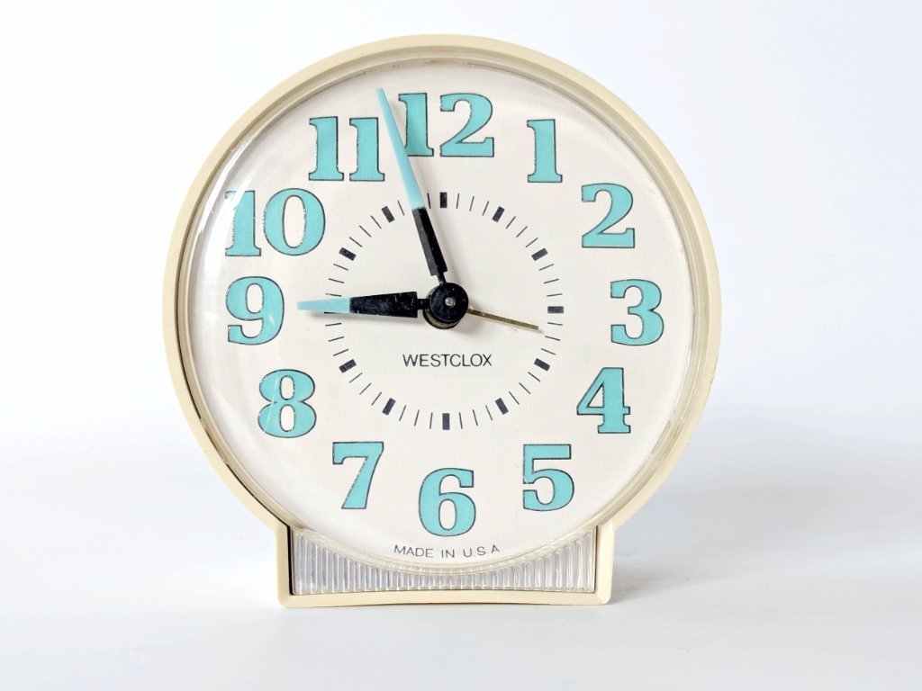 Vintage 1970s Westclox Alarm Clock | Cream and Turquoise, Made in