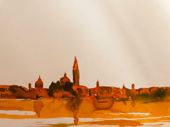Cuadro Firmado: Paisaje Italiano al Amanecer 'Amanecer sobre Venecia' – Arte, Paper (photo 4 of 11)
