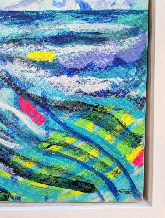 Image 1 of LYNMOUTH EXMOOR SEASCAPE CANVAS PAINTING SIGNED SEA COAST NIGEL WATERS FRAMED