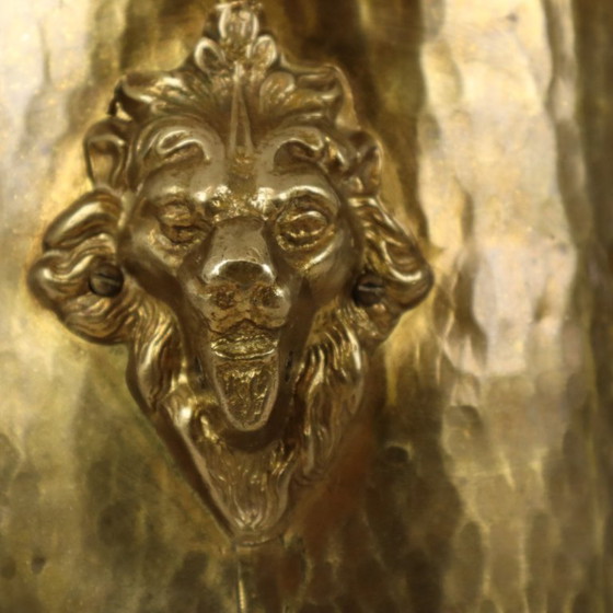 Large Jardinière Flowerpot Hammered Brass Lionheads – Decorative Objects (photo 14 of 15)