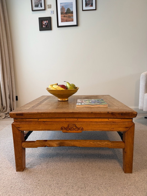 Authentic Chinese wooden coffee table, vintage, 81 x 81 cm, Brown (photo 3 of 5)
