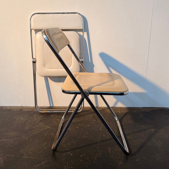 Image 1 of 1x Chaise pliante Plia en similicuir crème rare