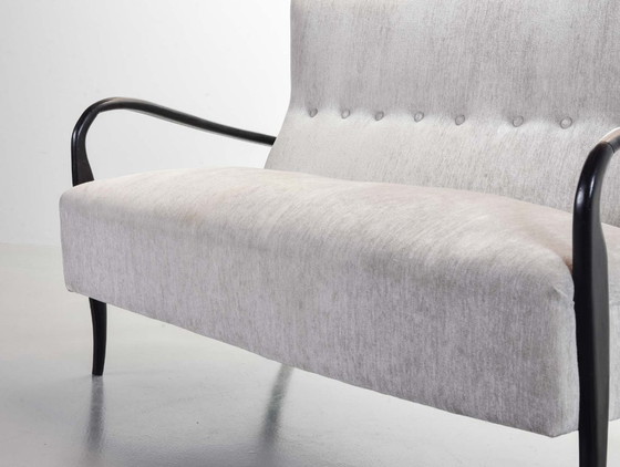Image 1 of Distinguished Italian Mid-Century Design Guglielmo Ulrich Two Seat Sofa in Soft Silver Velvet Fabric. Italy, 1950s.