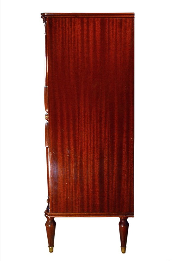 Mahoniehouten vitrinekast of barkast, jaren 70, B92 x D46,5 x H123,5 cm – Vitrinekasten, Glass, Wood (photo 6 of 17)