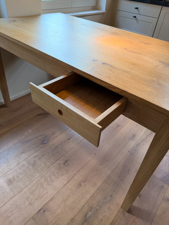 Image 1 of Solid Oak dining table with drawer "framstyle"