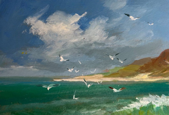 Image 1 of Peinture à l'huile originale Paysage côtier d'été Fraîcheur marine