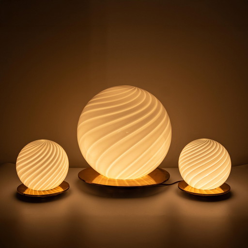 1x Mid Century Modern Murano Table Lamps in the Style of Venini, Italy, Set of Three