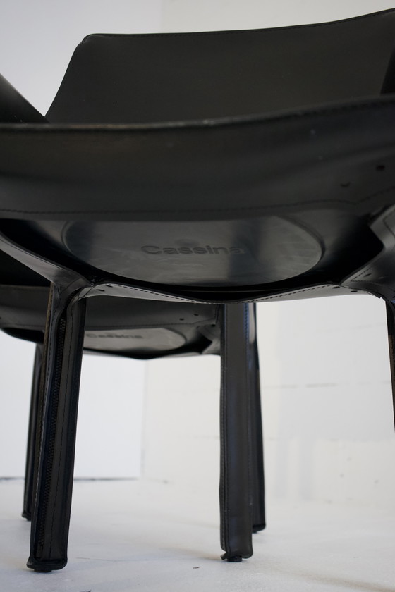 Image 1 of 8x CAB 412 2x CAB 413 Set Sedia con braccioli Sedia da pranzo Pelle Nera Cassina Mario Bellini