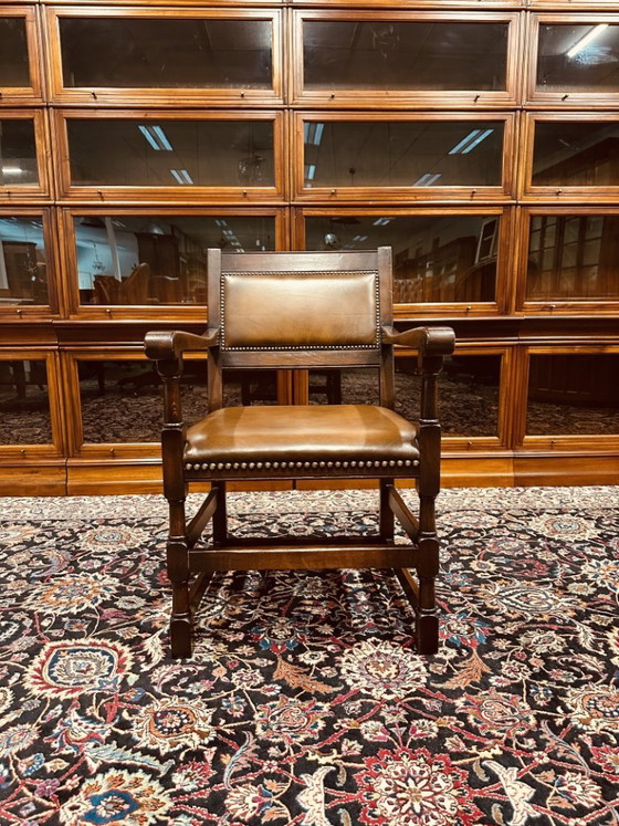 Antique English Office Chair – Leather, Metal (photo 2 of 7)