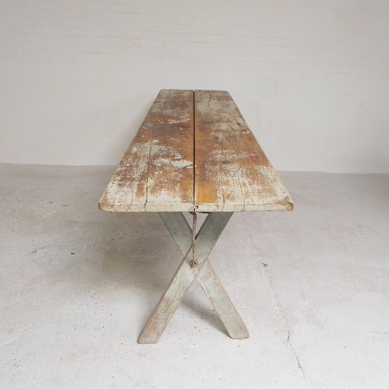 Image 1 of Grande table pliante, table à bière Biere Amos Metz, années 1930