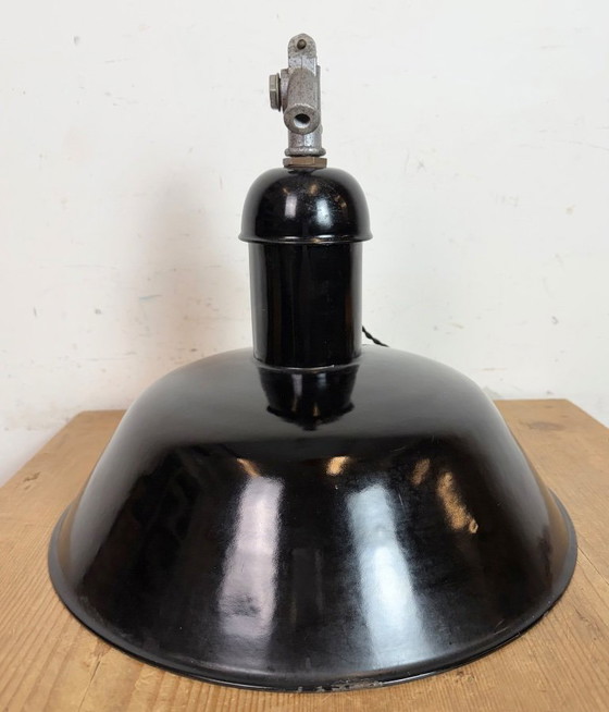 Image 1 of Black Enamel Industrial Pendant Lamp from AEG, 1930s
