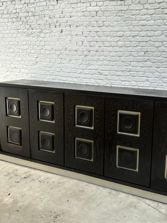 Groot vintage Brutalistisch dressoir in zwart eikenhout – Metal (photo 3 of 8)