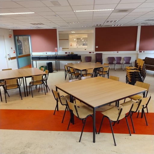 Komplette Kantinen-/Konferenzraumausstattung – Gemütliches Ambiente – 36 Stühle und 6 Tische – eetkamerstoelen, Metal, Wood
