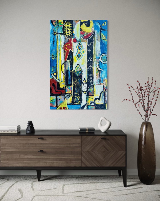 Image 1 of Jan Wille ( 1959 ) Groot schilderij op doek / Art Brut