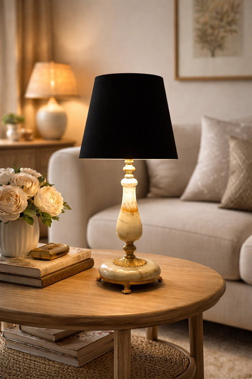 Vintage neoklassieke lamp in onyxbrons, volledig gerestaureerd.