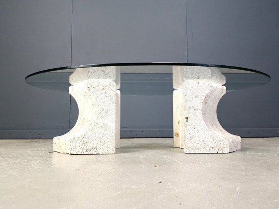Image 1 of Vintage travertine coffee table Italy , 1970s