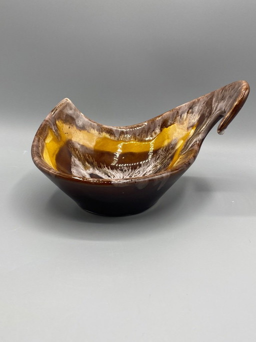 Sculpturale knuffelkom van geglazuurd keramiek – Bruine en amberkleurige flambé glazuren – Vallauris – Artisan (photo 2 of 7)