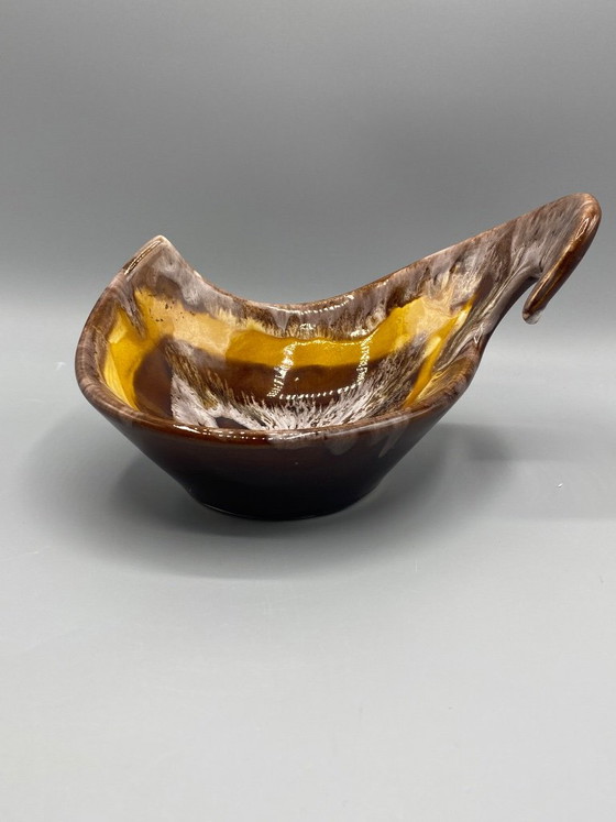 Sculpturale knuffelkom van geglazuurd keramiek – Bruine en amberkleurige flambé glazuren – Vallauris – Artisan (photo 2 of 7)