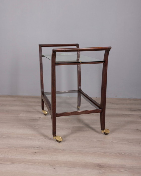Image 1 of Chariot de cuisine vintage des années 1940, en bois et verre, de style italien.