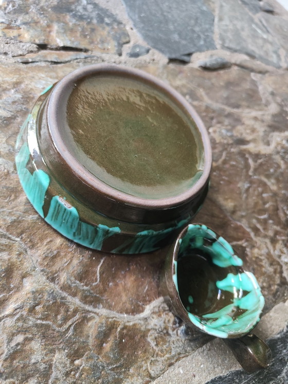 Vintage studio ceramics with turquoise drip glaze, Bowls, Brown (photo 7 of 7)
