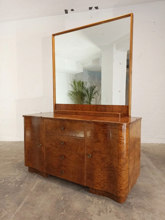 Image 1 of Art Deco walnut dresser sideboard with a mirror 