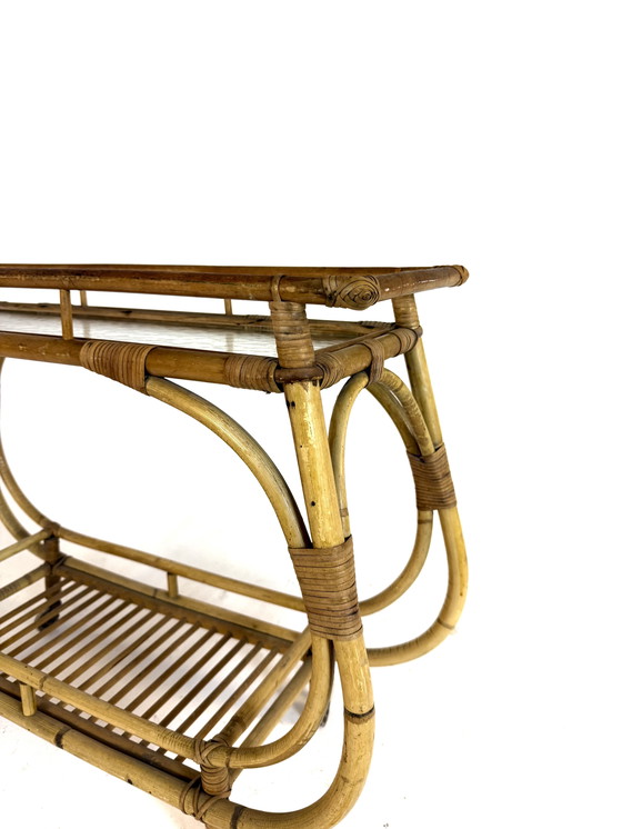 Image 1 of Vintage rattan plant table '60