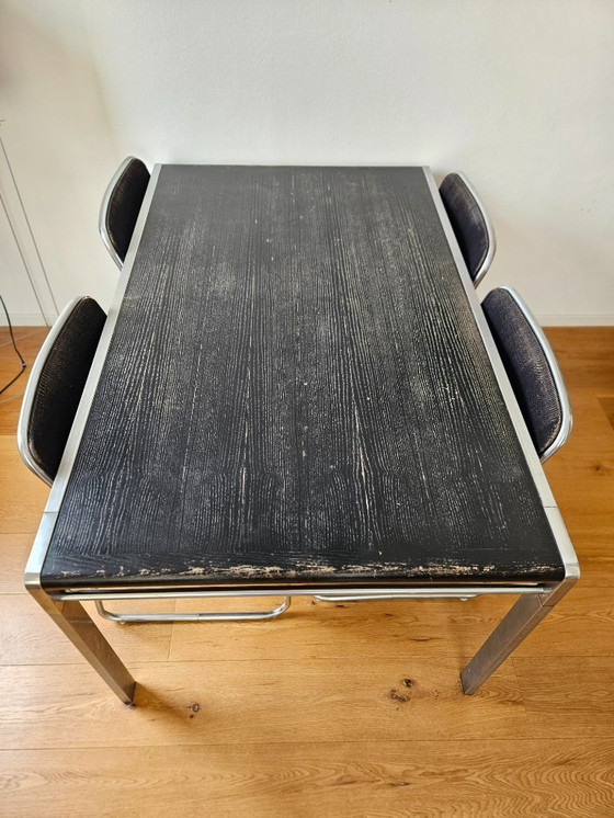 Image 1 of Vintage eettafel met 4x buisstoelen | Bataille & Ibens