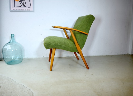 Mid Century Easychair Vintage Armchair Green Chair – Wood, Textile, Mid Century Modern (photo 6 of 7)