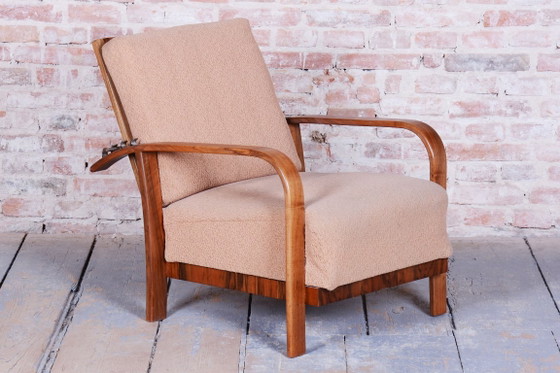 Restored Art Deco Reclining Armchair, Walnut, High Gloss, Czech. 1920s – Metal, Textile (photo 7 of 14)