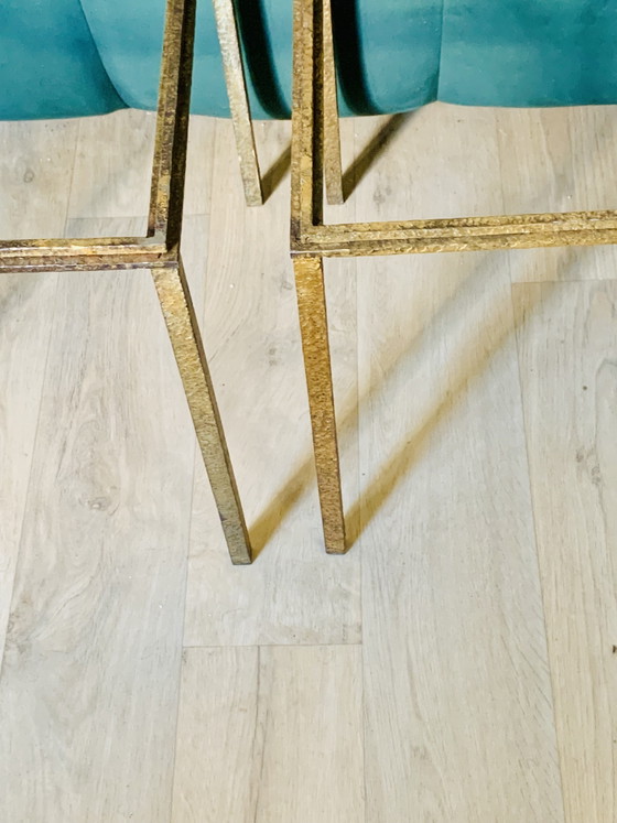 Duo di Basi per Tavolo Robert Thibier - Ferro Battuto Foglia d'Oro - Anni '60 – Tavolini, Iron, Gold (photo 14 of 15)