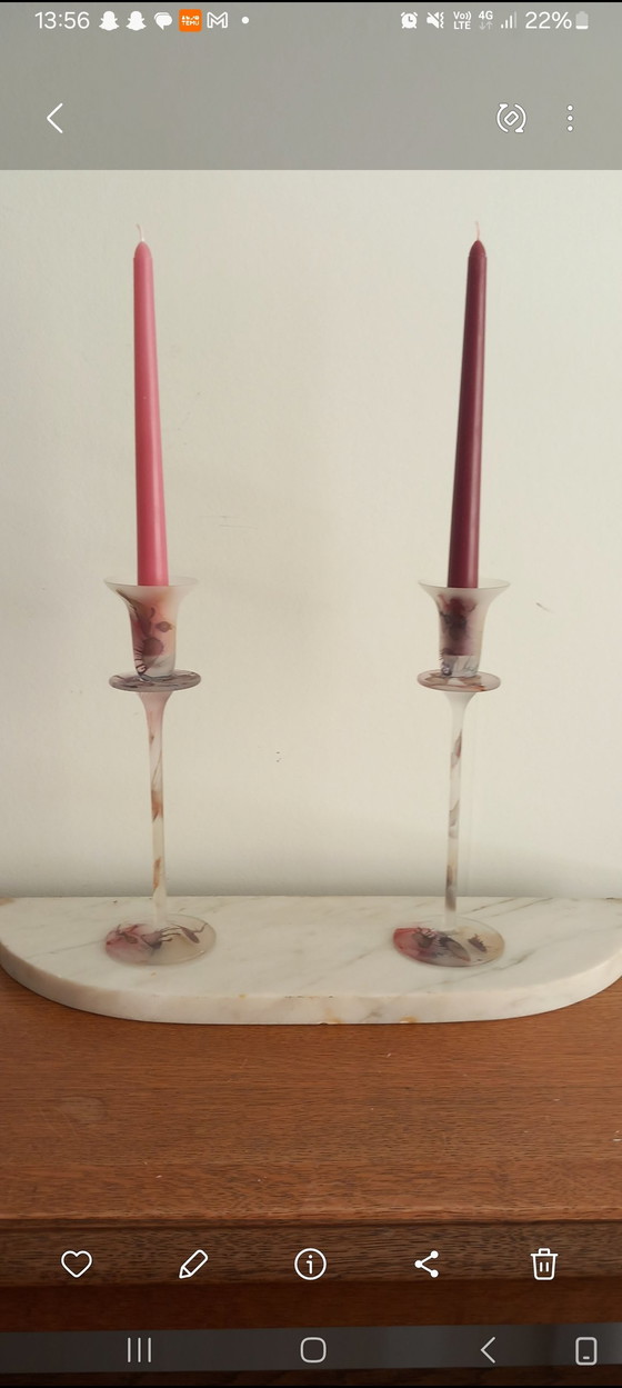 Image 1 of Pair of large vintage flute candlesticks (circa 1985-1990) from the famous art crystal factory Pădurea Neagră