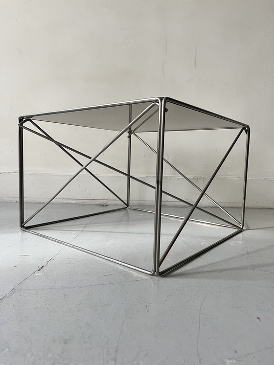 Image 1 of Table Basse Verre Et Chrome Par Max Sauze Collection Isocèle, 1970