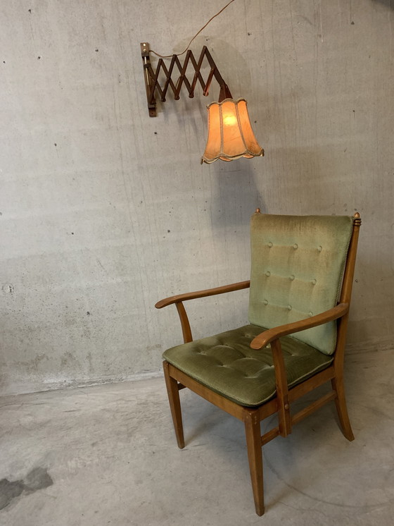 Image 1 of Schaarlamp/ harmonica lamp met varkensleren kap