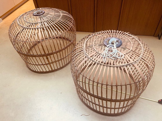 Image 1 of Set unico di 2 lampade a sospensione in rattan fatte a mano