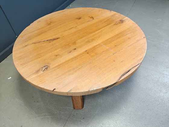 Image 1 of Großer, runder Couchtisch aus Holz im Stil des Brutalismus mit drei Gestellen, 1960er Jahre