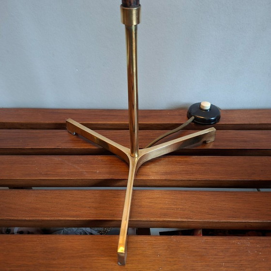 Image 1 of Mid Century Design Vloerlamp, 60 Ties. Brass En Palissanderhout.