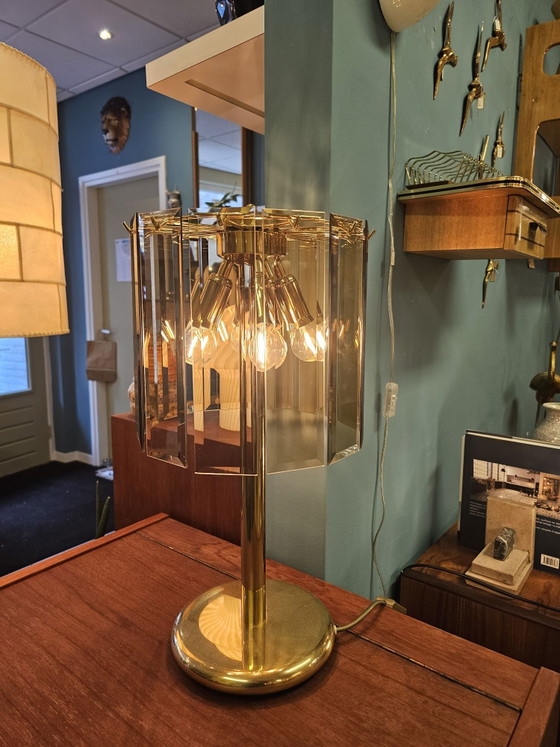 Vintage Table Lamp Cut Smoked Glass Brass – Metal (photo 2 of 14)
