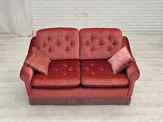 Image 1 of 1980s, Scandinavian 2-seater sofa, pink furniture velour.