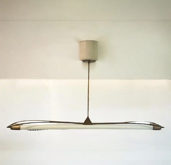 Image 1 of Kaiser & Co. (Idell) Lámpara de techo de latón industrial Art Decó/Bauhaus, años 30