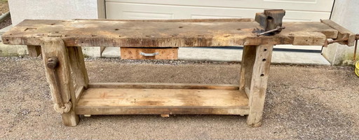 Etabli De Menuisier Français Ancien En Hêtre Massif – Début XXe