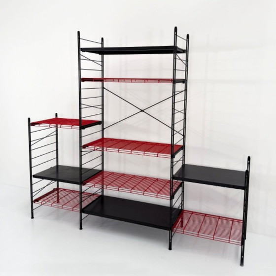 Image 1 of Postmodern Black & Red Modular Bookshelf in Metal, 1980s