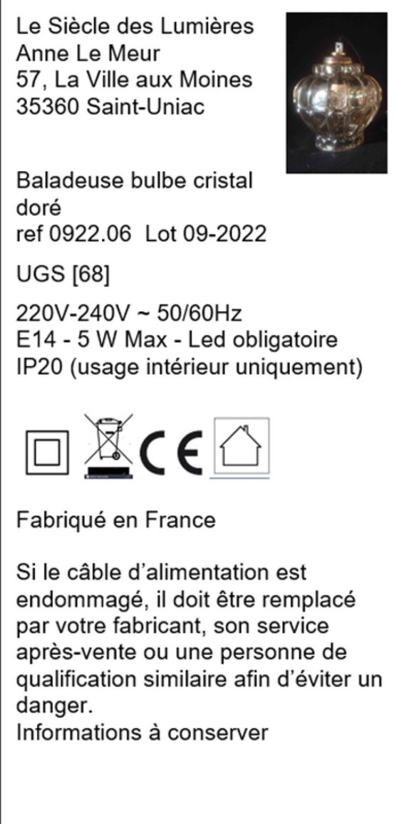 Image 1 of Tragbare Tischlampe mit goldener Kristallbirne