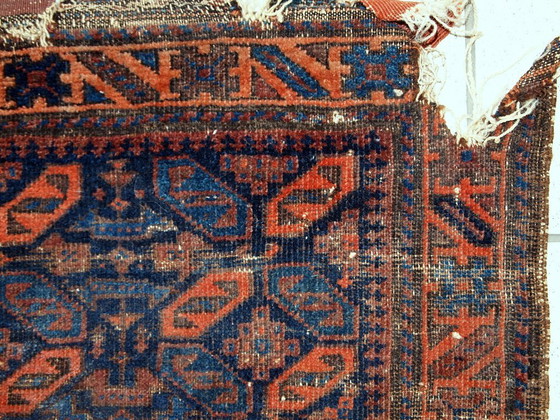 Image 1 of Sac afghan baloutche ancien de collection, fait main, 74 cm x 79 cm (2,4' x 2,6'), années 1880 - 1C446