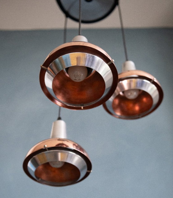 Image 1 of Vintage Metalen Cascade Hanglamp door Lakro Amstelveen met drie spots