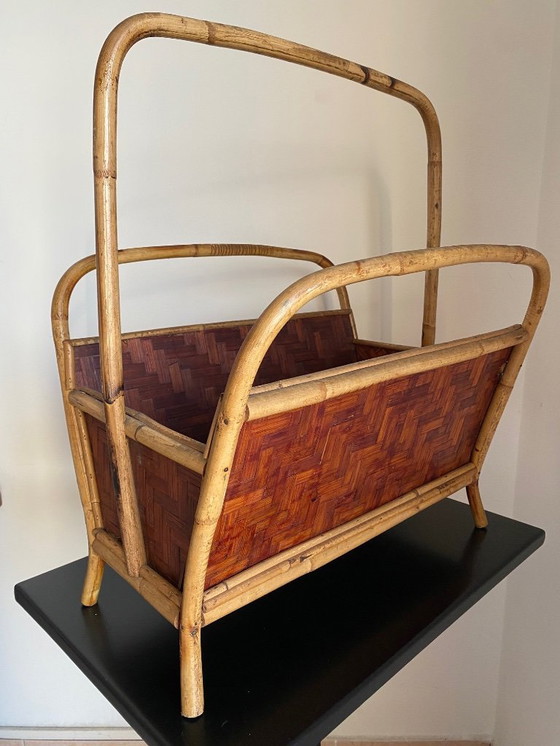 Image 1 of Mid Century Zeitschriftenständer – Franco Albini Stil – Rattan & Bambus | 1960er