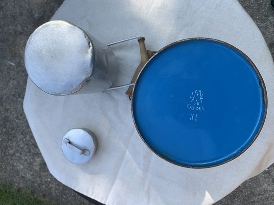 Blue and Aluminum Milk Cans, 1950s, Set of 2 – Decorative Objects, Aluminium (photo 7 of 7)