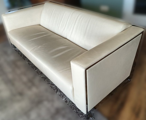 Area salotto in pelle Moroso Steel, bianco crema