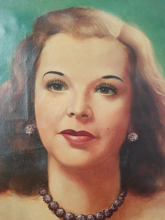 Image 1 of Peinture à l'huile vintage de pin-up de 1952, unique !