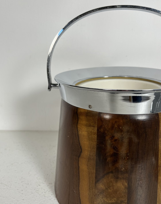 Image 1 of Seau à glace vintage, années 50-60, en bois et chrome.