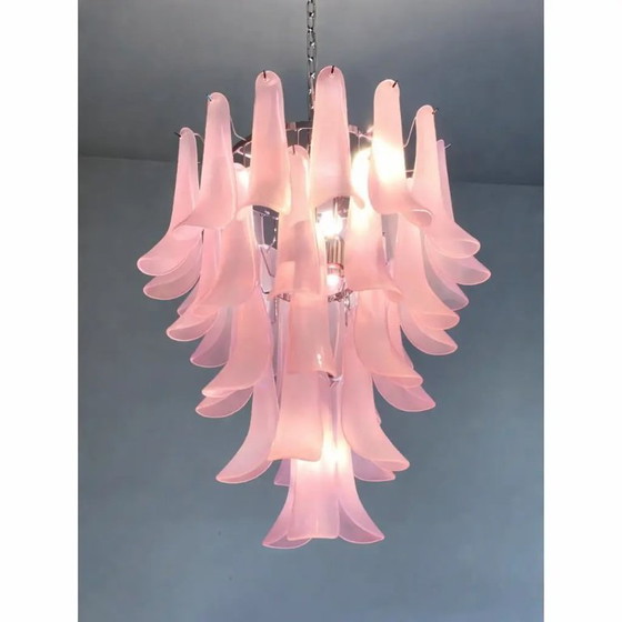 Image 1 of Lampadario contemporaneo in vetro di Murano "Selle" satinato rosa in stile Mazzega
